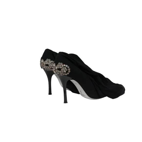 Rene Caovilla Womens Crystal Sock Boots US 7.5 EU 37.5 Black Pointed Toe Pumps